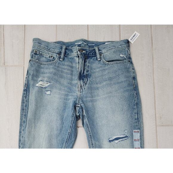 Old Navy Jeans Men's 36x30 Straight Taper Distressed Light Wash NEW $54 - Picture 2 of 9